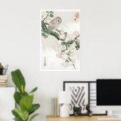 銀杏の壁画のフクロウ - 穏やかでビンテージの植物画 ポスター (ホームオフィス)