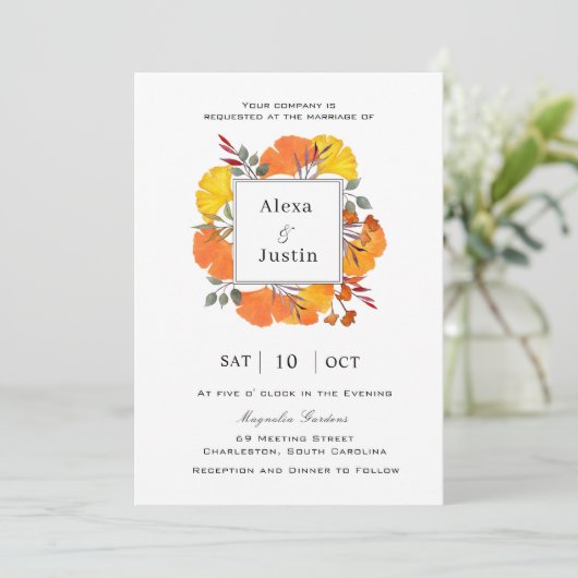 銀杏の葉が落ちる結婚式 案内状 (スタンド正面)