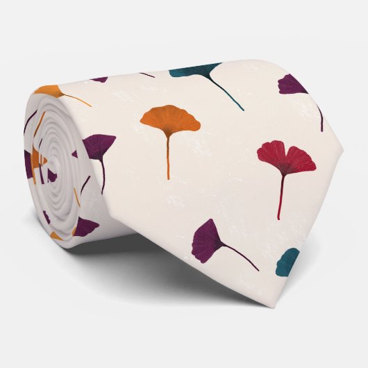 銀杏の葉柄水彩秋紅葉 ネクタイ (ロール)