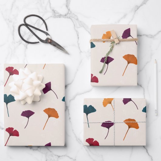 銀杏の葉柄水彩秋紅葉 ラッピングペーパーシート (正面)