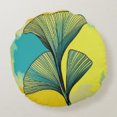 銀杏ビロバパターン（の模様が）ある葉丸い枕：調和 ラウンドクッション (裏面)