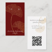 銀杏モダン葉QRコードイヤリング赤表示カード 名刺 (正面/裏面)