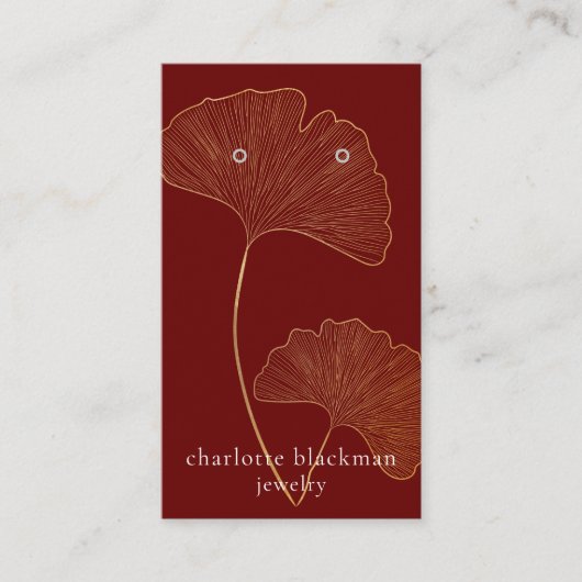 銀杏モダン葉QRコードイヤリング赤表示カード 名刺 (正面)