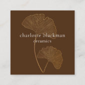 銀杏モダン葉QRコード茶色の正方形カード スクエア名刺 (正面)