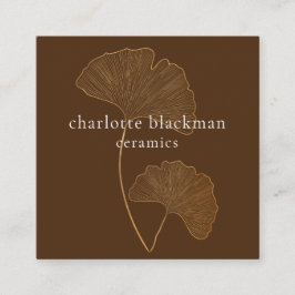 銀杏モダン葉QRコード茶色の正方形カード スクエア名刺