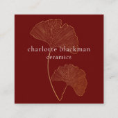 銀杏モダン葉QRコード赤四角カード スクエア名刺 (正面)