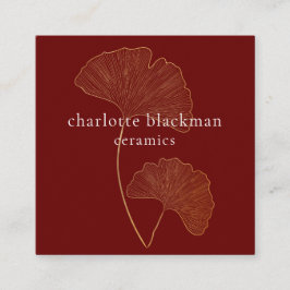 銀杏モダン葉QRコード赤四角カード スクエア名刺