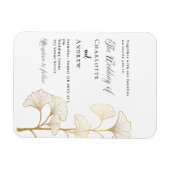 銀杏結婚葉の白い金ゴールドの豪華な招待 マグネット (横)
