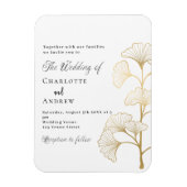 銀杏結婚葉の白い金ゴールドの豪華な招待 マグネット (縦)