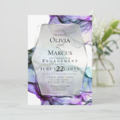 銀枠抽象芸術梅ティール(緑がかった色)流しインキ 招待状 (スタンド正面)