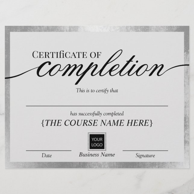 銀枠賞完成証明書 (正面)