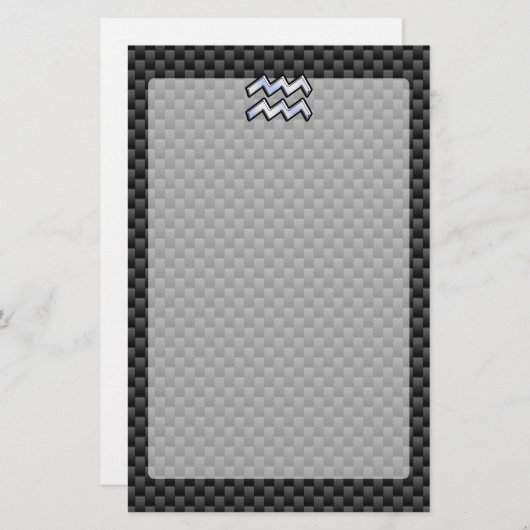 銀水晶〔占星術の〕十二宮図シンボル炭素繊維スタイル 便箋 (正面/裏面)