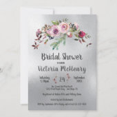 銀水色フローラ霜の降りたバラブライダルシャワー 招待状 (正面)