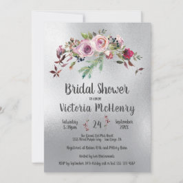 銀水色フローラ霜の降りたバラブライダルシャワー 招待状