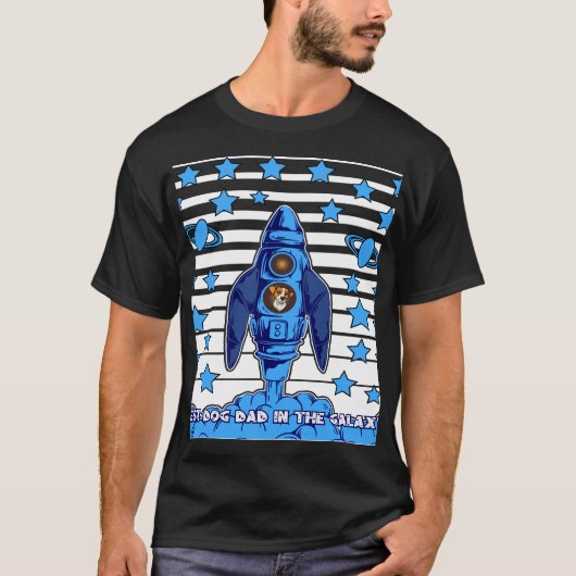 銀河で一番の犬の父さん スペースロケット 楽しいギフト Tシャツ (正面)
