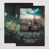 銀河と幾何学的月のお知らせを保存 セーブザデート (正面/裏面)