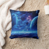 銀河のオアシス：青い星雲の星風景 クッション (ブランケット)