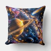 銀河のオデッセイ 宇宙の星雲と土星の景色 クッション (正面)