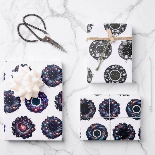 銀河のクリスマスラッピング紙セット – 天 ラッピングペーパーシート (正面)