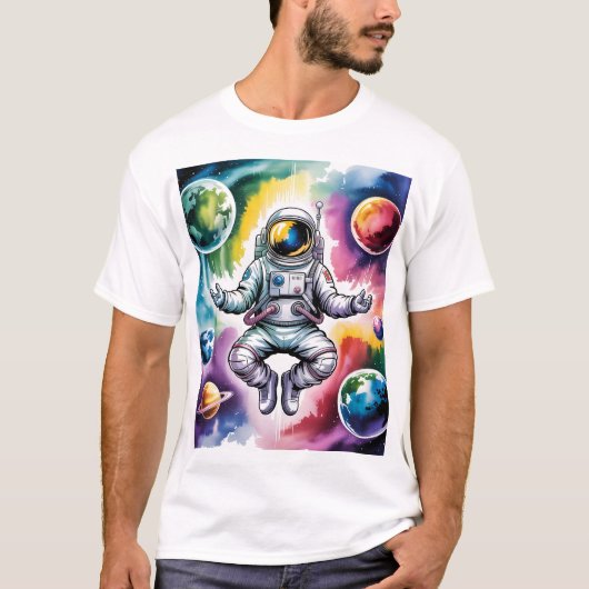 銀河のバランス – 宇宙飛行士と宇宙 Tシャツ (正面)