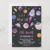 銀河のパープル プラネット 誕生日招待状 招待状 (正面)