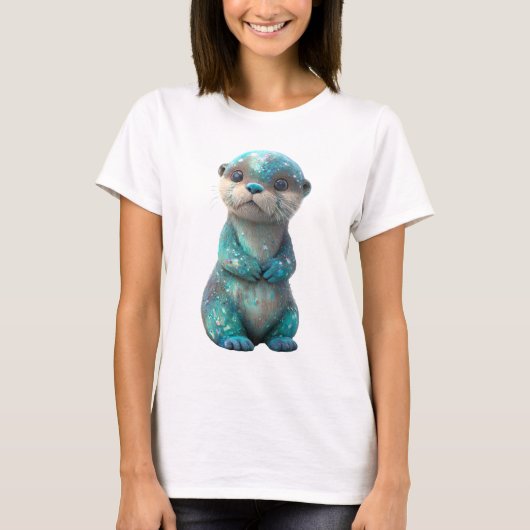 銀河の光沢を持つ天体のカワウソ 女性 Tシャツ (正面)