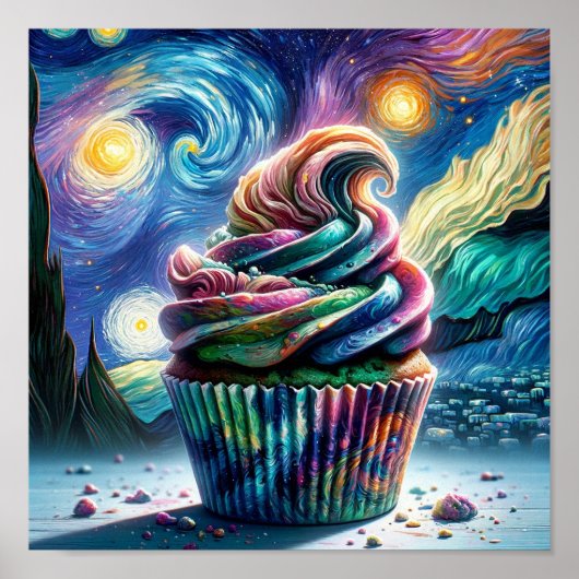 銀河の喜び:ヴァンゴッホインスパイアカップケーキアート ポスター (正面)