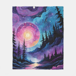 銀河の夜景:魅惑の森 フリースブランケット