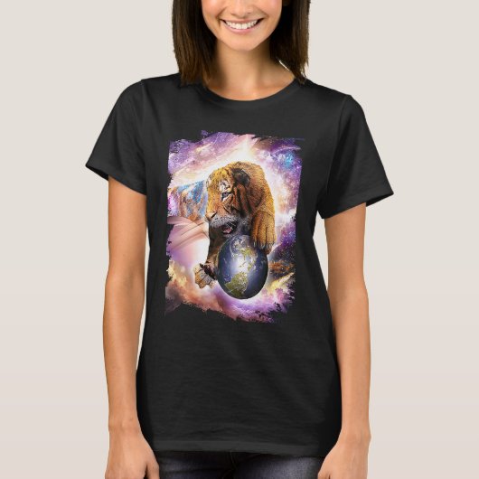 銀河の大きな猫 虎が宇宙に Tシャツ (正面)