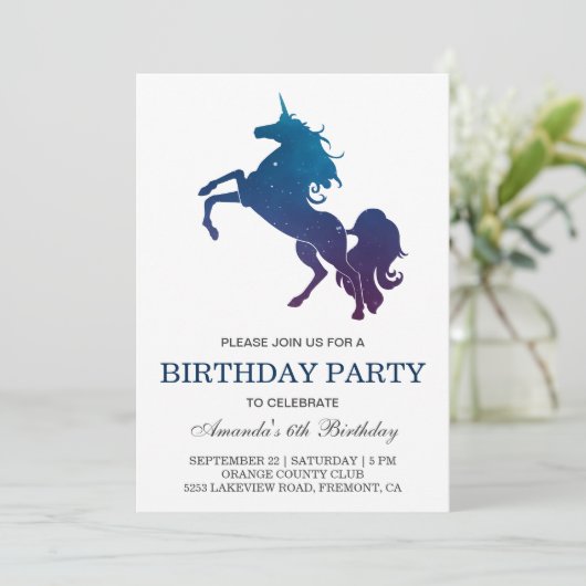 銀河の宇宙ユニコーンの誕生日パーティー招待状 招待状 (スタンド正面)