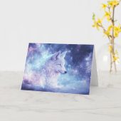 銀河の星々の中で輝く狼 カード (黄色い花)
