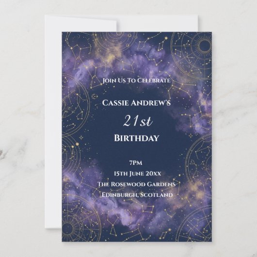 銀河の星の節目の誕生日 招待状 (正面)