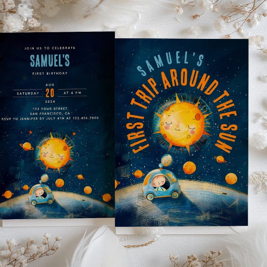 銀河の最初の誕生日:太陽の軌道お祝い 招待状
