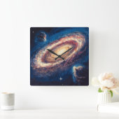 銀河の渦巻き - 宇宙イラストのアートスタイル スクエア壁時計 (ホーム)
