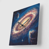 銀河の渦巻き - 宇宙イラストのアートスタイル スクエア壁時計 (傾斜)