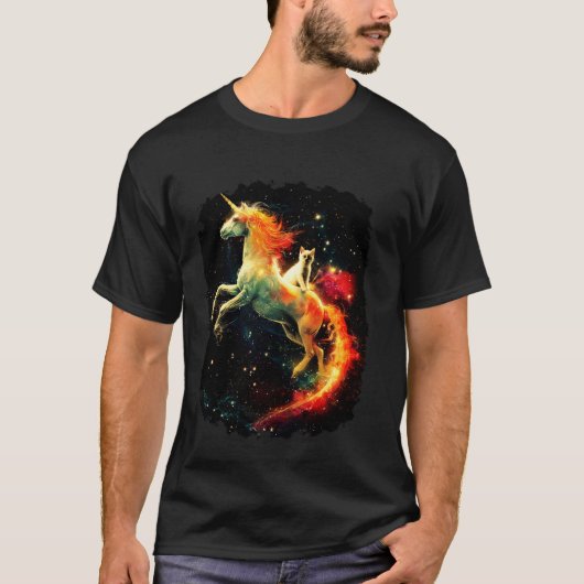 銀河の猫に乗られたユニコーン 1 Tシャツ (正面)