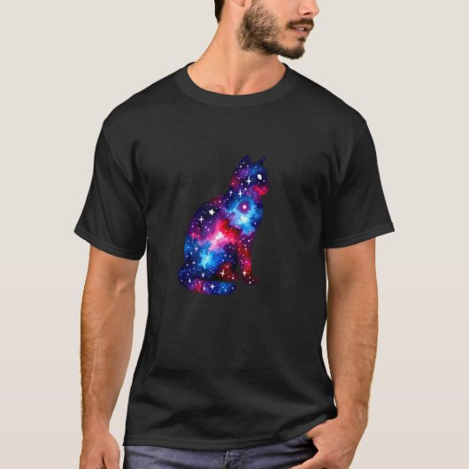 銀河の猫のシルエット Tシャツ (正面)