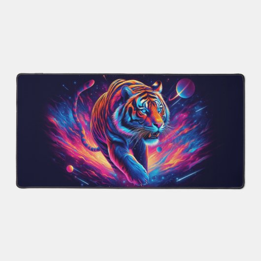 銀河の虎、目を引くネオン動物 デスクマット (正面)