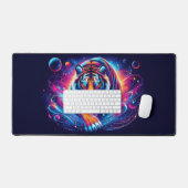 銀河の虎、目を引くネオン動物 デスクマット (キーボード&マウス)
