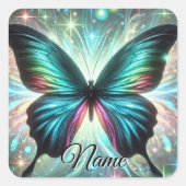 銀河の輝きと星を持つきらめく蝶 スクエアシール (正面)