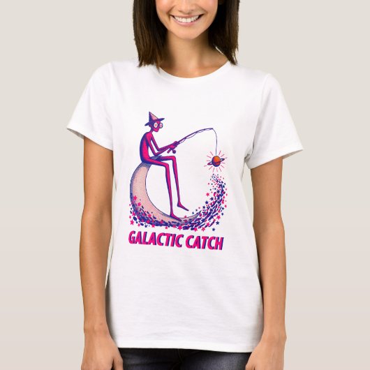 銀河の釣果イラスト – 月の釣りと輝き Tシャツ (正面)