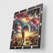 銀河の風景を鮮やか探検する宇宙飛行士 スクエア壁時計 (傾斜)