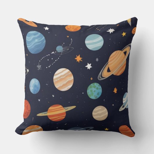 銀河や星、惑星のある宇宙のパターン クッション (正面)