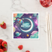 銀河をテーマにしたハッピーバースデー三日月と星たち スタンダードカクテルナプキン (インサイチュ)