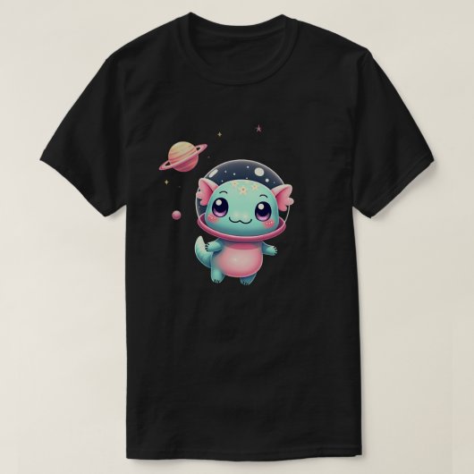 銀河アホロートル宇宙猫かわいい宇宙星雲アックス Tシャツ (デザイン正面)