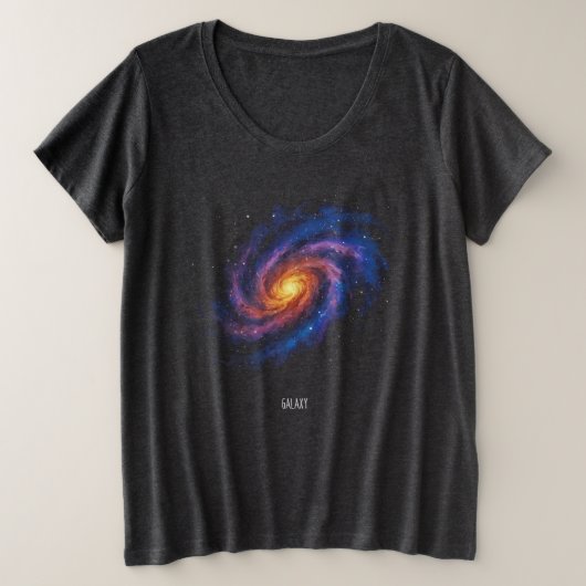 銀河アート – 宇宙渦巻きスペースイラスト プラスサイズTシャツ (デザイン正面)