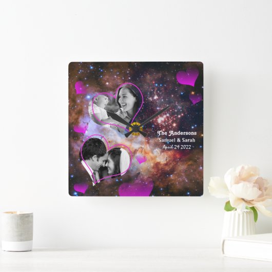 銀河スターズアニバーサリー ウェディングフォトコラージュ スクエア壁時計 (ホーム)