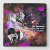 銀河スターズアニバーサリー ウェディングフォトコラージュ スクエア壁時計 (正面)