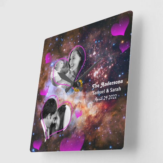 銀河スターズアニバーサリー ウェディングフォトコラージュ スクエア壁時計 (傾斜)