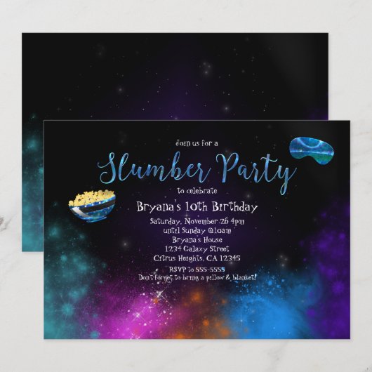 銀河スペーススリンバーパーティーバースデー招待状 招待状 (正面/裏面)